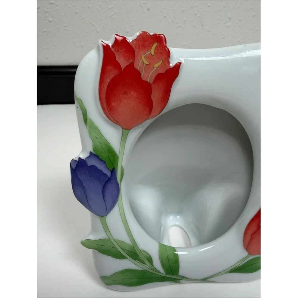Vintage Japan Tulip Picture Frame Ceramic Floral Photo Frame Cottagecore Decor